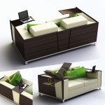 Sofa with folding tables