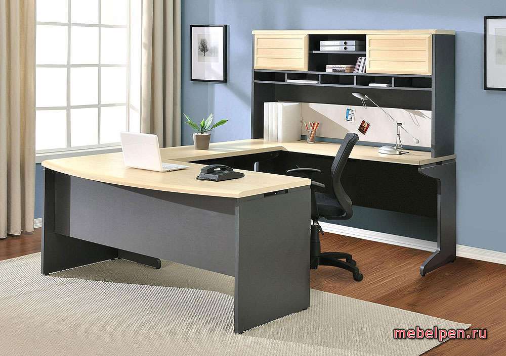 Office table in the shape of the letter "P"